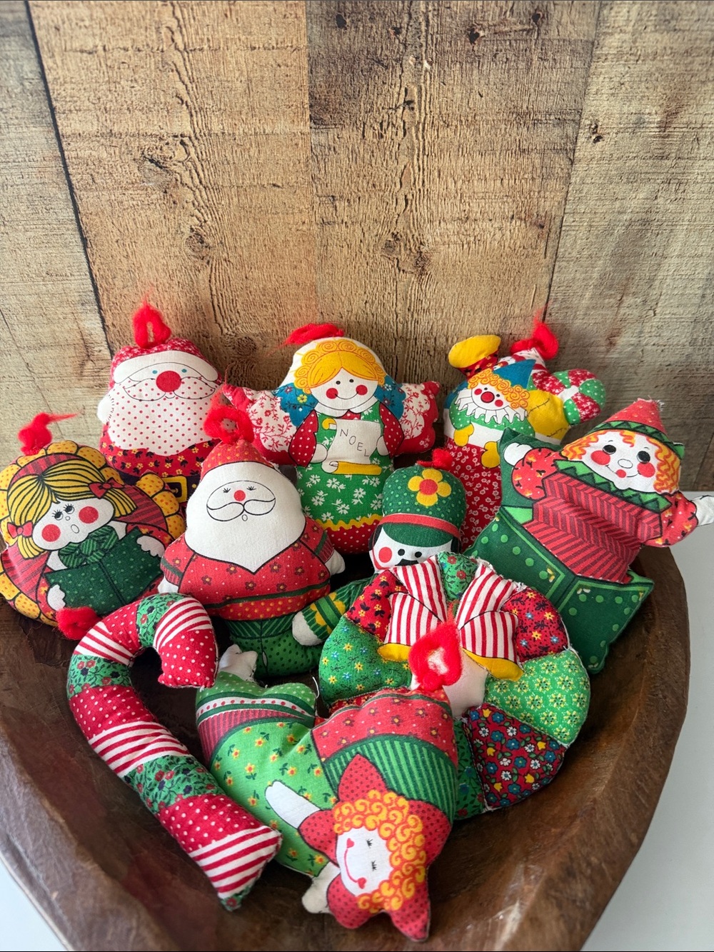 VTG Kitchsy stuffed Christmas ornaments - set of 10